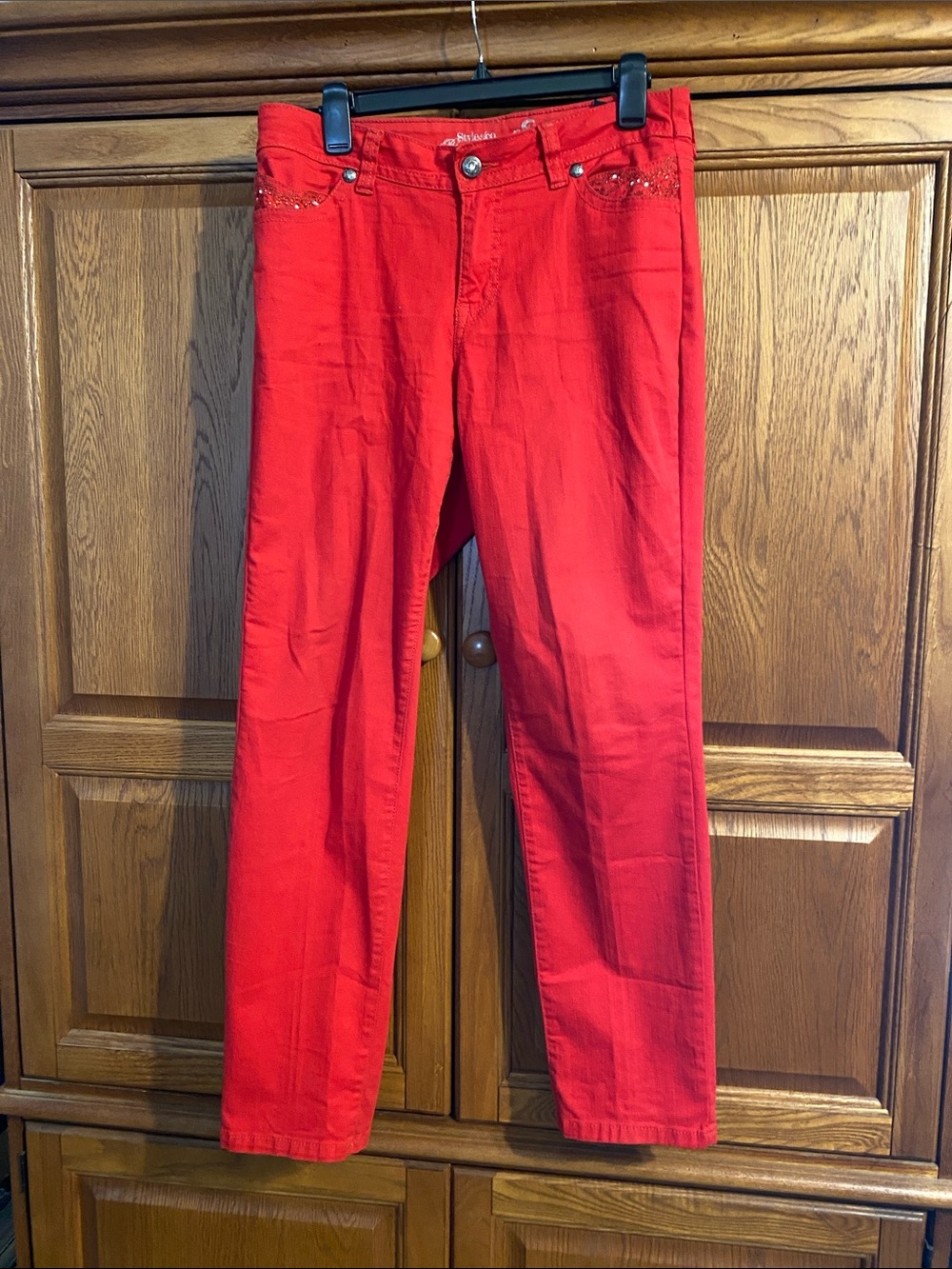 Style & Co. Vibrant Red Straight-Leg Women's Jeans with Front Pocket Accents